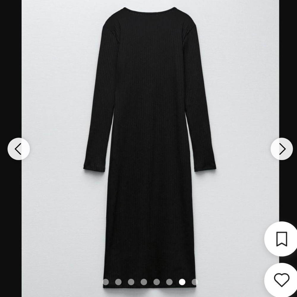 Zara Black Ribbed Button-Front Midi Dress - Picture 6 of 8